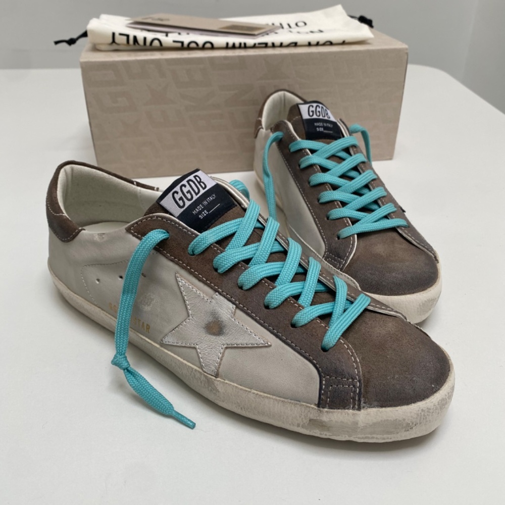 Golden Goose Men’s Superstar Gray Leather/Green/Silver sz 42 New in Box - Picture 10 of 12